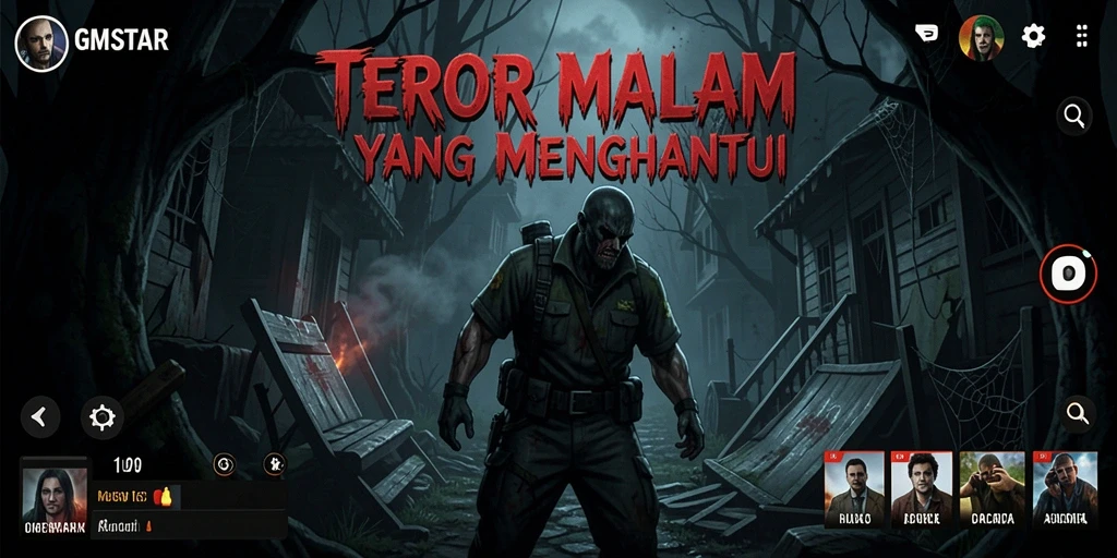 Tampak menegangkan saat karakter menghadapi makhluk menyeramkan dalam kegelapan.