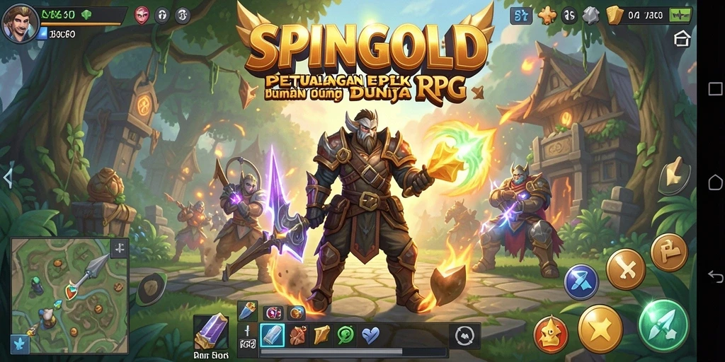 Screenshot SPINGOLD menampilkan aksi seru dalam pertempuran RPG.